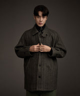 BALMACAAN HERRINGBONE WOOL CASHMERE HALF COAT BLACK
