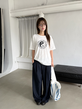 belted denim wide slacks