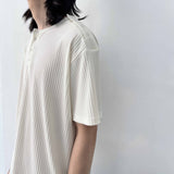 Structured Shoulder-Button Textured T-Shirt