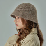 VA Curved Oval Metal Washed Knit Bucket Hat  / Brown