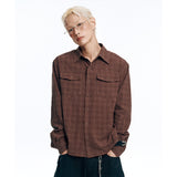 Textured Crop Check Shirt - Brown