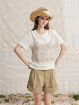 Tweed Lace Layered Faux Two-Piece Bustier Tee