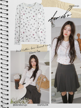 Print Cotton Bow Round Long Sleeve Tee