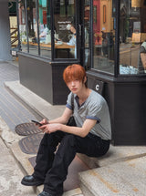 [1+1] Kato Henley Neck Slub Short Sleeve T-shirt