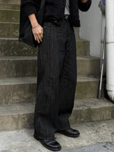Slub strip denim pants