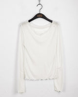 Nowell ハートカッティングシースルーテンセルウェーブUネック長袖Tシャツ