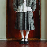 Wool Dot Herringbone Pleated Skirt (black)