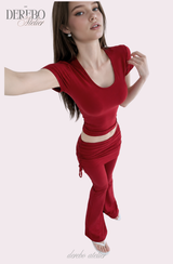 Liiv short-sleeve cap training shirring pants set (REGULAR PANTS)