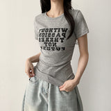 レタリング サイド シャーリング スリムフィット ショートスリーブ Tシャツ