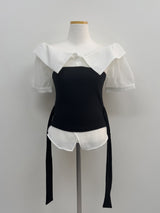 [Short Sleeve Version] Buttery Off-Shoulder Layered Blouse