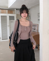Ropi Pocket Cutting Sleeveless Cardigan Set