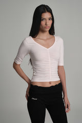 Soft Blush Shirring Top, Pink