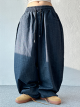 BALLOON BANDING LONG DENIM PANTS💙🖤 - 2 COLORS