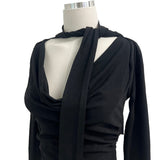 Tie shirring spandex drape long sleeve t-shirt (3 colors)