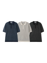 Loose-fitting striped collar short sleeve 3COLOR