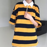 Was Bubble Gum Stripe Collar Short Sleeve T-shirt