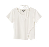 【即日発送】button slit string half t-shirts