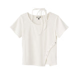 【お気に入り追加で応募】button slit string half t-shirts