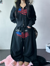 バルーンメイセットアップアベイラブルフリースプリンティドタトゥーエンブロイダリークロップジップアップ 🩶✨ 2 COLOR