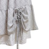 (2color) Shirring Layered Flare Check Skirt