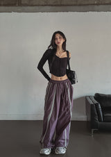 triple track line nylon pants