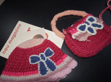 Hot Pink Knit Flower Bunk Hat & Bag Set 2