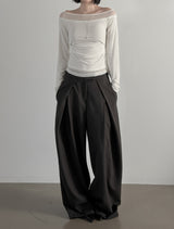 Ribbed Color Matching Layered Pintuck Boat Neck Tee