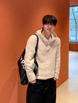  Bow henley neck hood knit