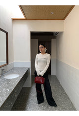 Bow Line Round Long Sleeve Knit T-shirt