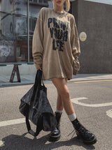 レフトプリントオーバーサイズフィット長袖Tシャツ