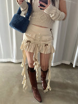 RIBBON TAIL CARGO MINI SKIRT (BEIGE)