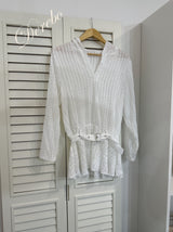 White Hood Pullover Belt One-Piece Dress Top