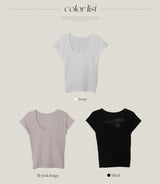 SL エンボス バック スリット ストラップ クロップ ショートスリーブ Tシャツ (3color)