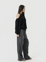 Chin Non-Obi Low-Rise Pants, Charcoal