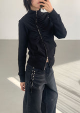 EYELET SHIRRING ZIP-UP