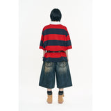 Oil-washed Bermuda denim pants - Deep Blue