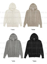 TWISTED KNIT HOOD ZIP-UP