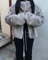 High neck fur crop jacket