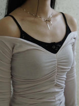 ˚₊ Shirring Layered Off-Shoulder Tee˚₊·
