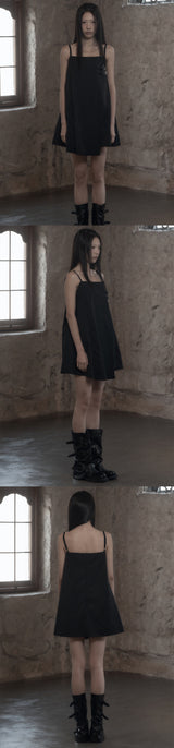 [mnem] Buckle Nylon Midi Dress (black)