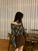 Leaf Trail Check Scarf Long Sleeve T-shirt