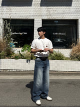 Dun paper washed wide denim
