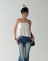 Punching Eyelet Smoke Tube Top Blouse
