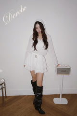 White Hood Pullover Belt One-Piece Dress Top