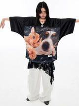 インストック | アイラブブラックドッグ＆キャットオーバーサイズTシャツ-ブラック