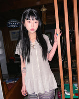 (2color) Eyelet Frill Tiered Rib Short Sleeve Tee