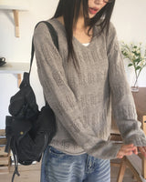 [MADE] Vart V-neck Twisted Net Punching Knitwear