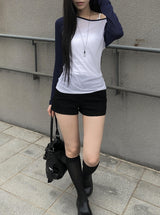 Keuen Raglan Color Matching See-through Long Sleeve T-shirt
