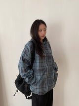 [unisex] キャンバーチェックフードウィンドブレーカー