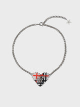BEADED TARTAN CHECK HEART NECKLACE (WHITE)